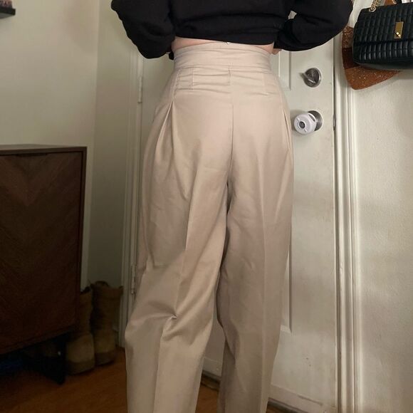 LATTELIER Super High Waisted Pleated Trouser Pants Small Beige - Picture 6 of 6